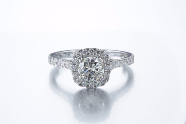 Custom made, one of a kind cushion halo engagement ring handcrafted by L.Trapp Jewelry Design.