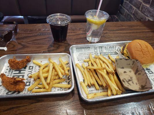 This is what $22 covers at Cheeseburger Bobby's. A kids meal and a single bacon Cheeseburger meal.