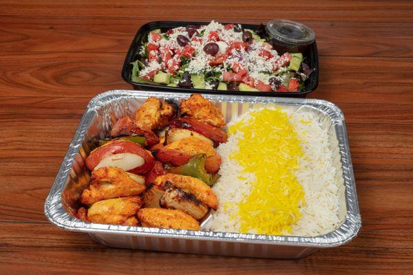 Family Kabob Combo (2 Skewers): Feeds up to 3 people and includes choice of 2 sides. Takeout and delivery only.