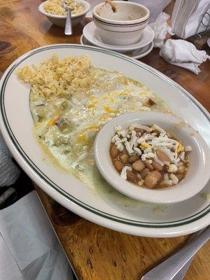 Creamy green enchiladas plate