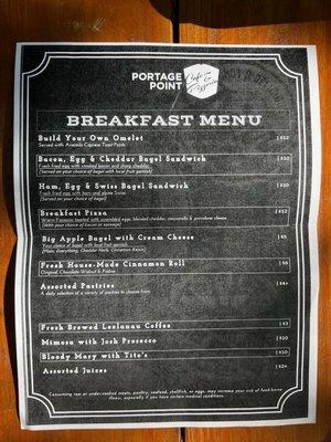 Breakfast menu