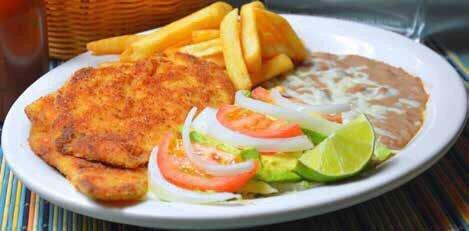 MILANESA two slices of lightly breaded steak or chicken served whit bean, fries lettuce an avocado slices