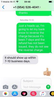 The texts between myself and their sales team.