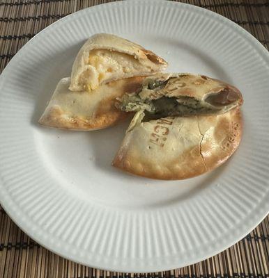 Yellow Corn and Cheese empanada, Spinach empanada