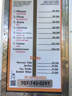 The menu. Good prices for the quality and size.