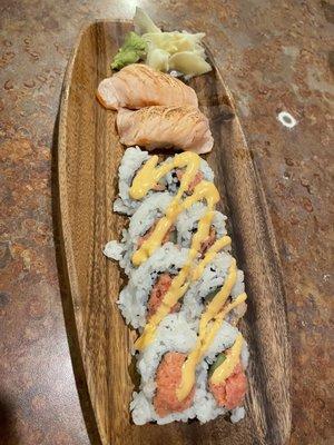 Seared Salmon Nigiri and Spicy Tuna Roll