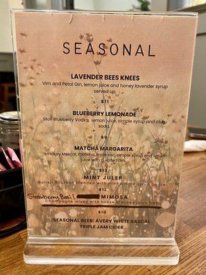 Seasonal menu