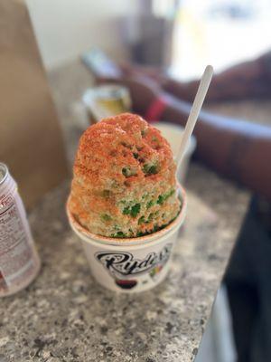 Small melona/coconut shave ice with condensed milk and li hing mui