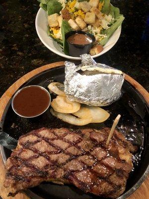 9oz New York Steak with Baked Potato & Side Salad.