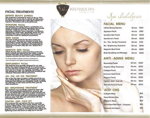 Menu for Facials