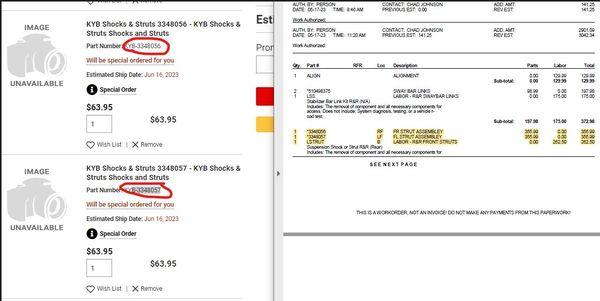 Struts were $63.95 from Summit and Drivers Edge price was $355.99 WOWZER....