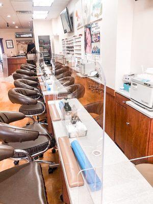 We have installed glass sneeze guards at all pedicure and manicure stations!