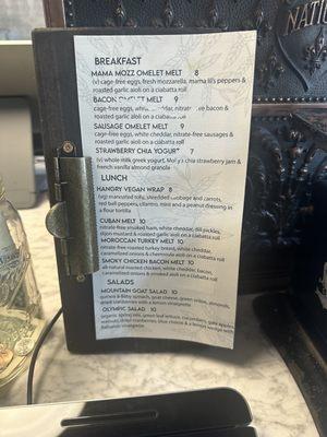 Breakfast menu