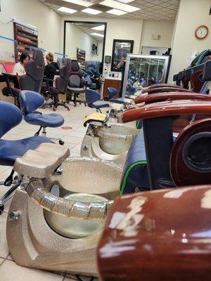 Kind of dated pedi stations but they are clean and the chairs are 12th man seahawks themed!