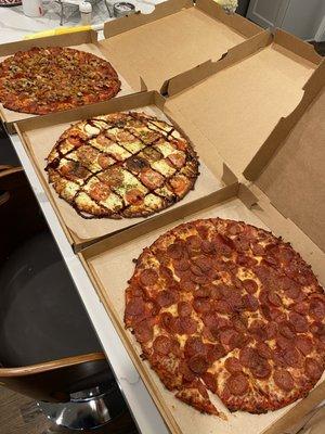 Classic Trio pizza, Margherita pizza and pepperoni pizza- all delicious