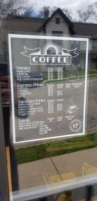 Coffee menu