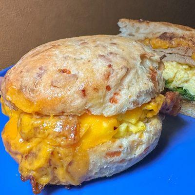 Bacon, Egg & Cheese on a Cheddar Scallion Biscuit