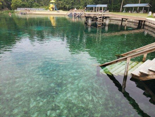 Numerous stairs to go into the water.