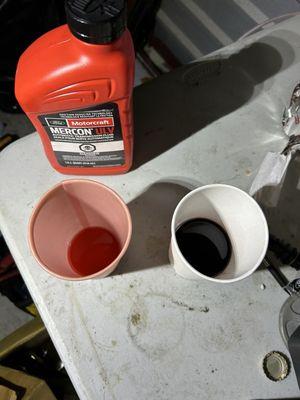 New fluid on left.  3 day old fluid on right.