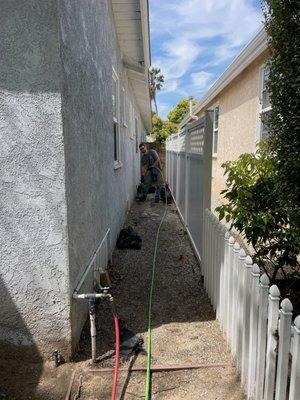 Our plumbing technician, Isaac, hydrojets roots from our customer's home.