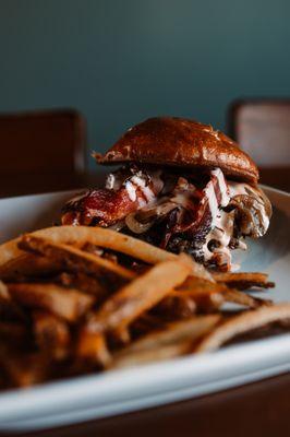 Brewhouse burger and house made fries! All of our burger is sourced locally!