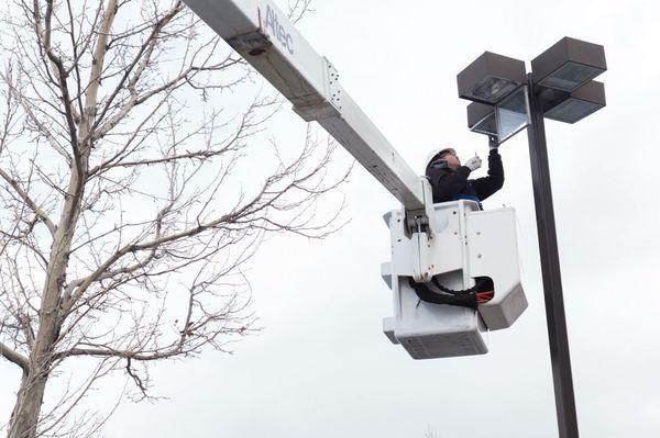 High reach commercial lighting maintenance.