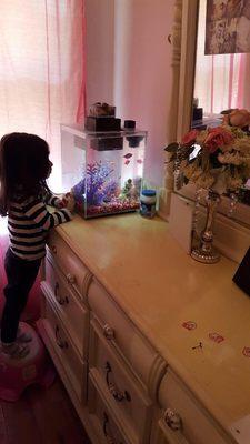 She loves her pink and purple fishes.