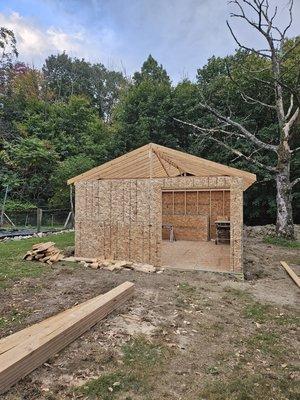 Walls and roof of shed framed