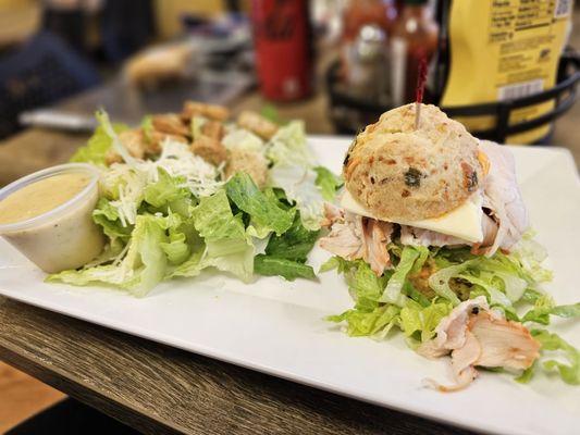 Havarti & cheese sconewich with Caesar salad