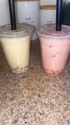 Boba: mango and strawberry with popping pearls