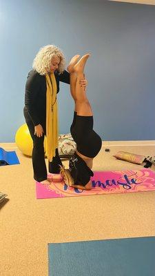 Head stand in prenatal class.