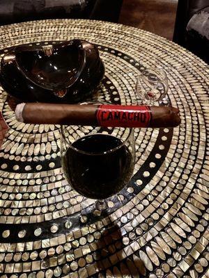 Glass of Cabernet with a Camacho cigar