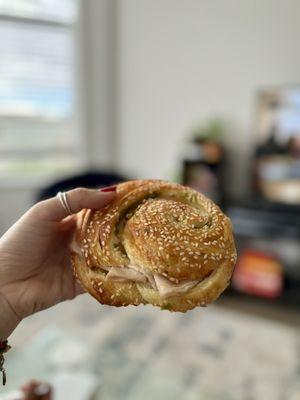 Scallion bun with mortadella ($10)