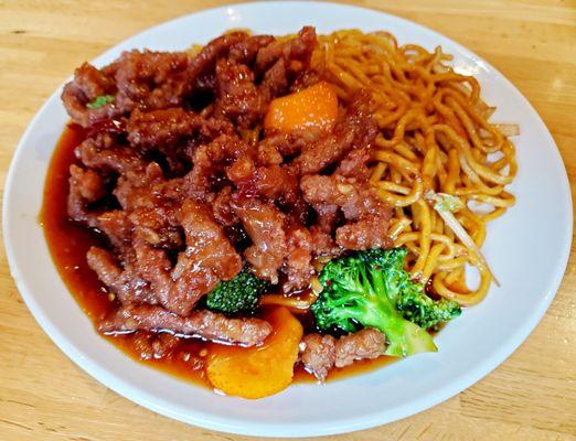 Spicy Tangerine Beef with Lo Mein. Always delicious!