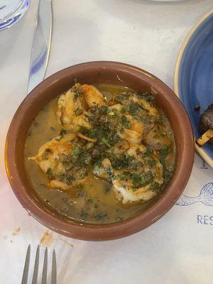 Gambas in a garlic caper anchovy sauce