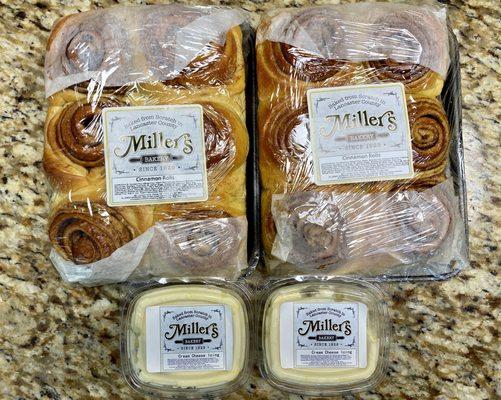 Packages of cinnamon rolls and cream-cheese icing