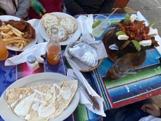 Cheese Quesadilla Chicken fingers Molcajete