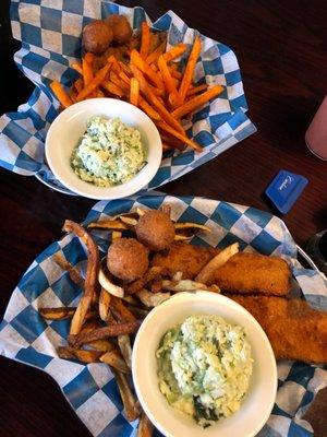 Top Flounder basket- bottom Fish & Chips