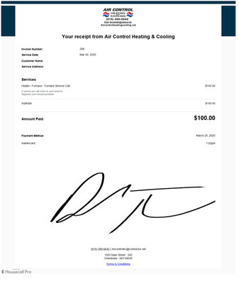 HMS National Claim Deductible Receipt (Air Control Heating & Cooling)