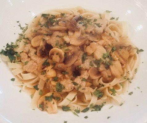 Veal Scallopini Marsala over Fettuccine Pasta