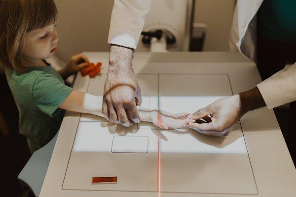 In-house x-ray suite with techs trained to ease kid's fears.