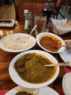 Chicken sang and a shrimp dish with basmati rice.