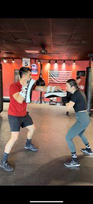 Pad work with trainer