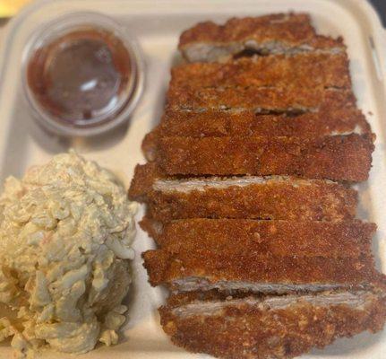 Pork katsu with Mac salad and rice