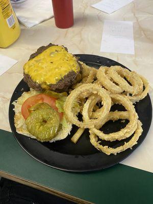 Daddy Burger and onion rings