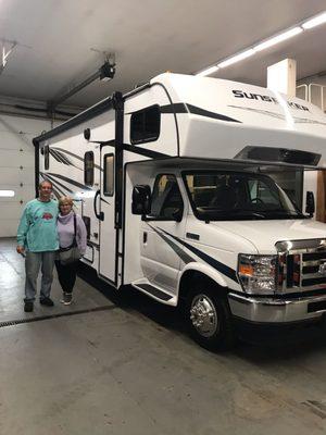 My wife and I with our new 2022 Forest River Sunseeker. Our 6th rv but second with Barrington Motor Sales.