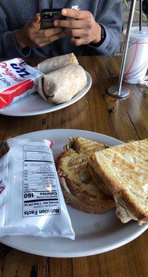 Turkey club wrap and chicken pesto panini