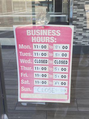 Updated business hours