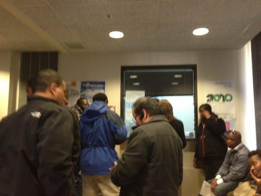 20 people on line at visa pick up for 1.5 hours with no one at the window.