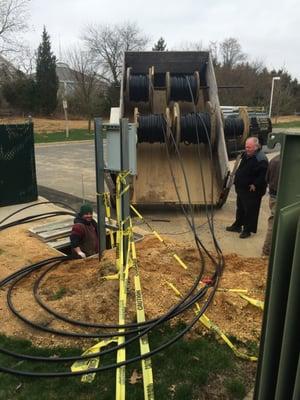 Pulling wire for the relocation of a Foley Caterpillar 150kw generator in Toms River, NJ